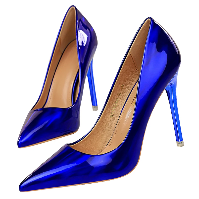 Alternative view of 2023 Women 10.5cm High Heels Blue Green Valentine Pumps Luxury Glossy Stripper Stiletto Wedding Bridal Fetish Shoes Plus Size 43