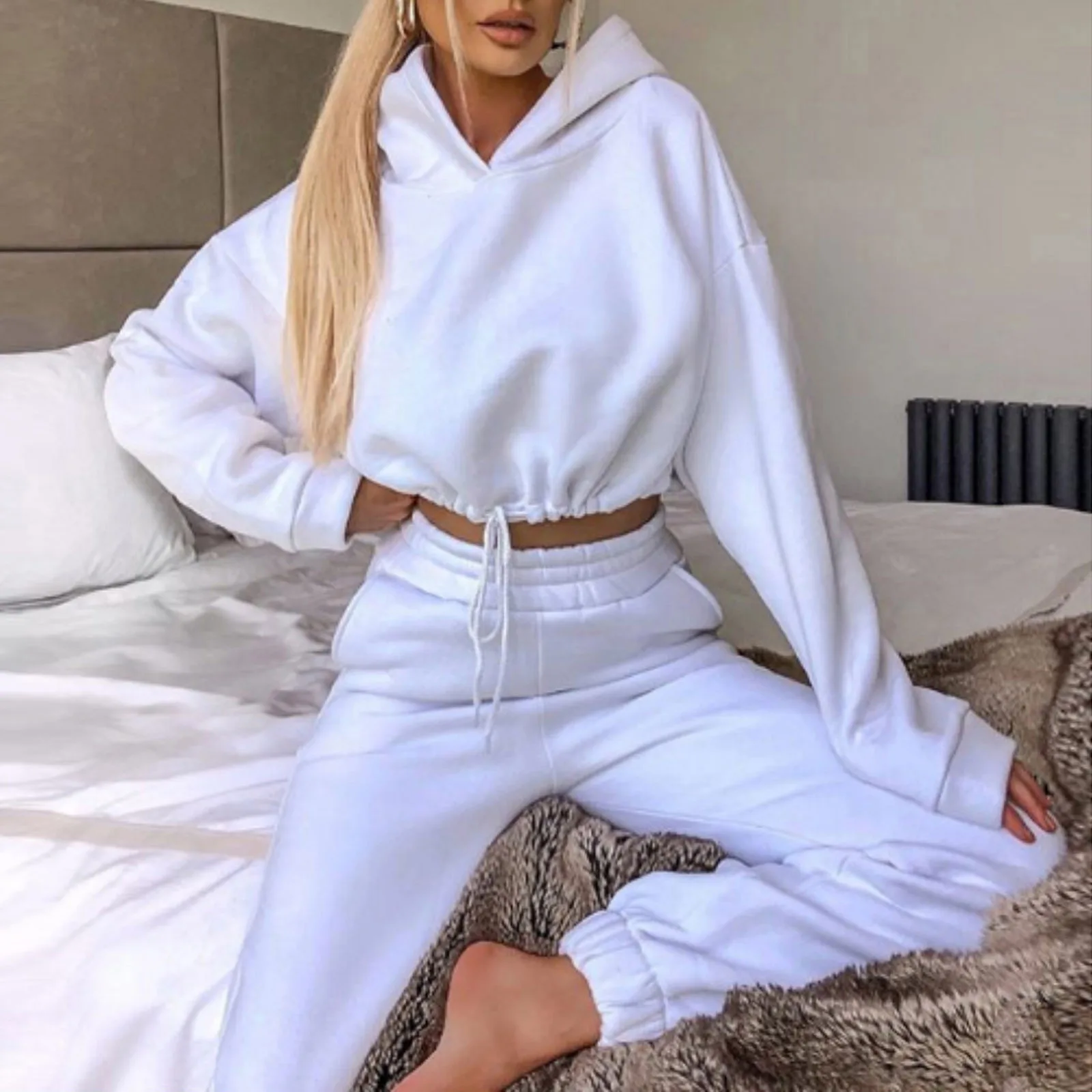 Alternative view of Winter Two Piece Sets Women Tracksuit Oversized Suit 2023 Autumn Trouser Suits Female Sweatshirt Solid Sports Hoodie Sportswear