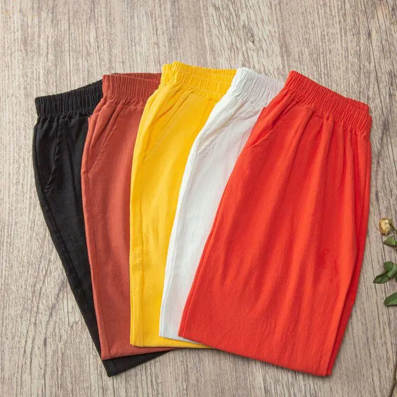 Alternative view of Women Summer Casual Loose Harem Elastic Waist Cotton Linen Pants Ninth Trousers