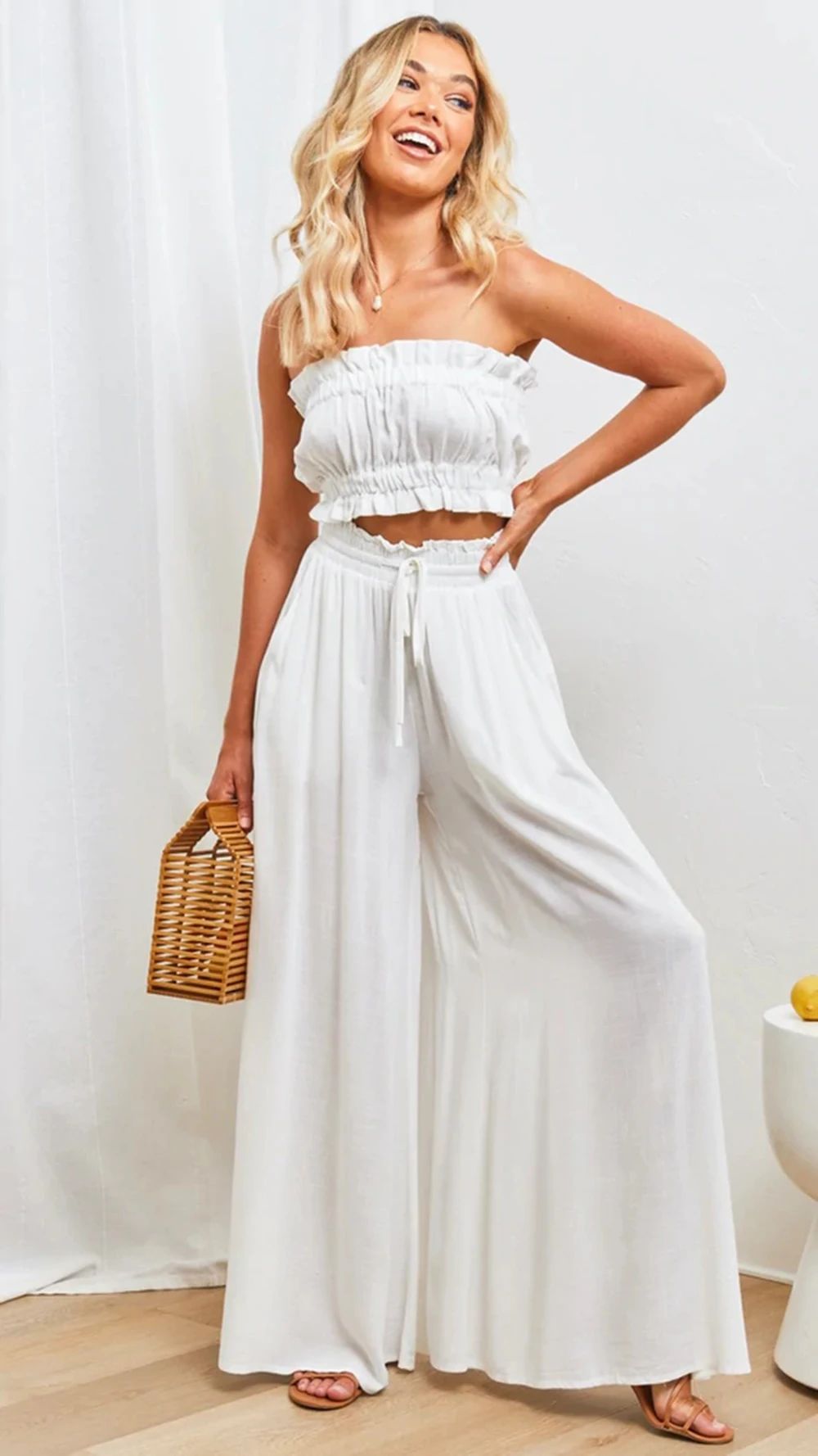 Alternative view of Summer women's Wde  Leg Pants With Elastic Waistband