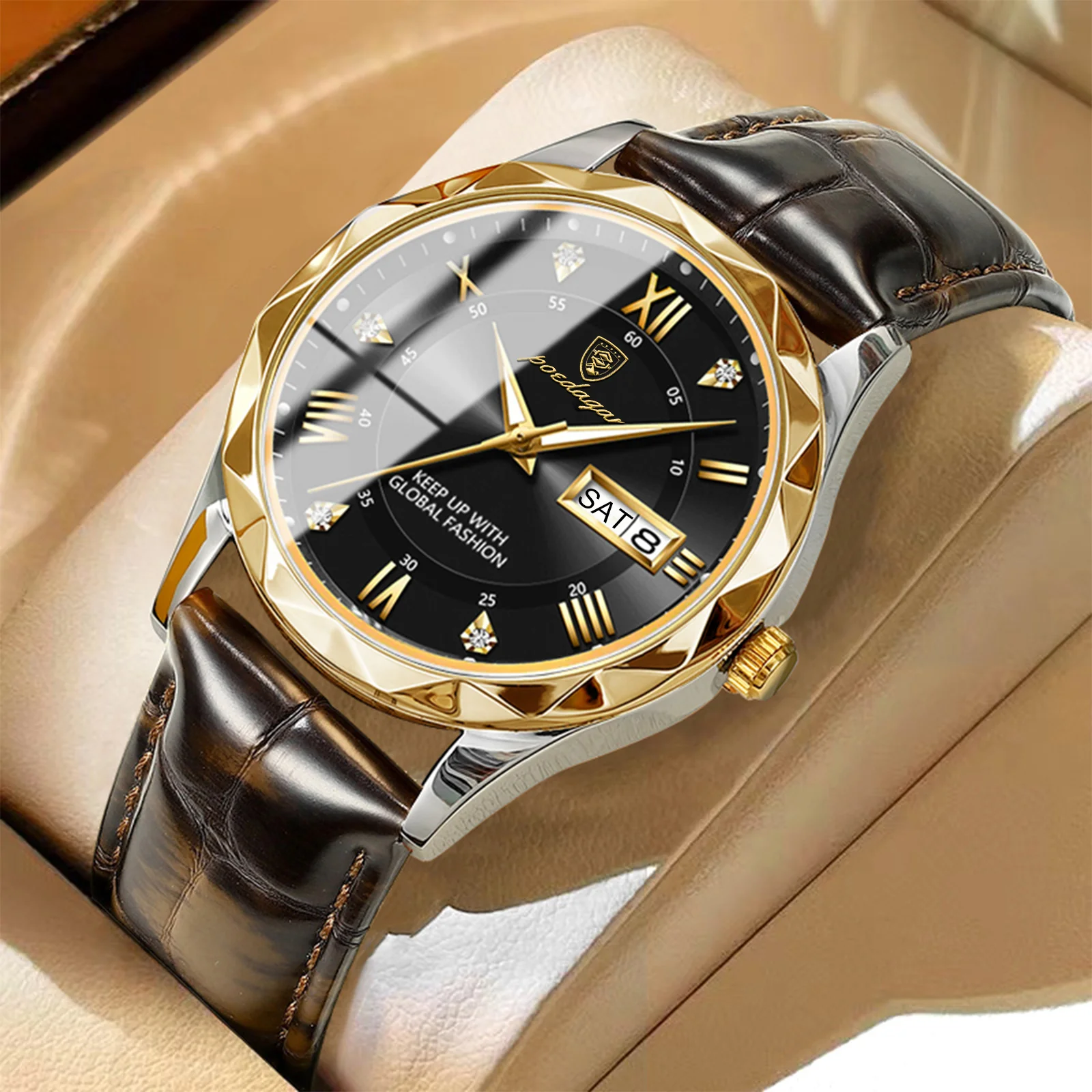 Alternative view of POEDAGAR Luxury Business Man Wristwatch Waterproof Luminous Date Week Men Watch For Men Quartz Clock Leather Men's Watches reloj