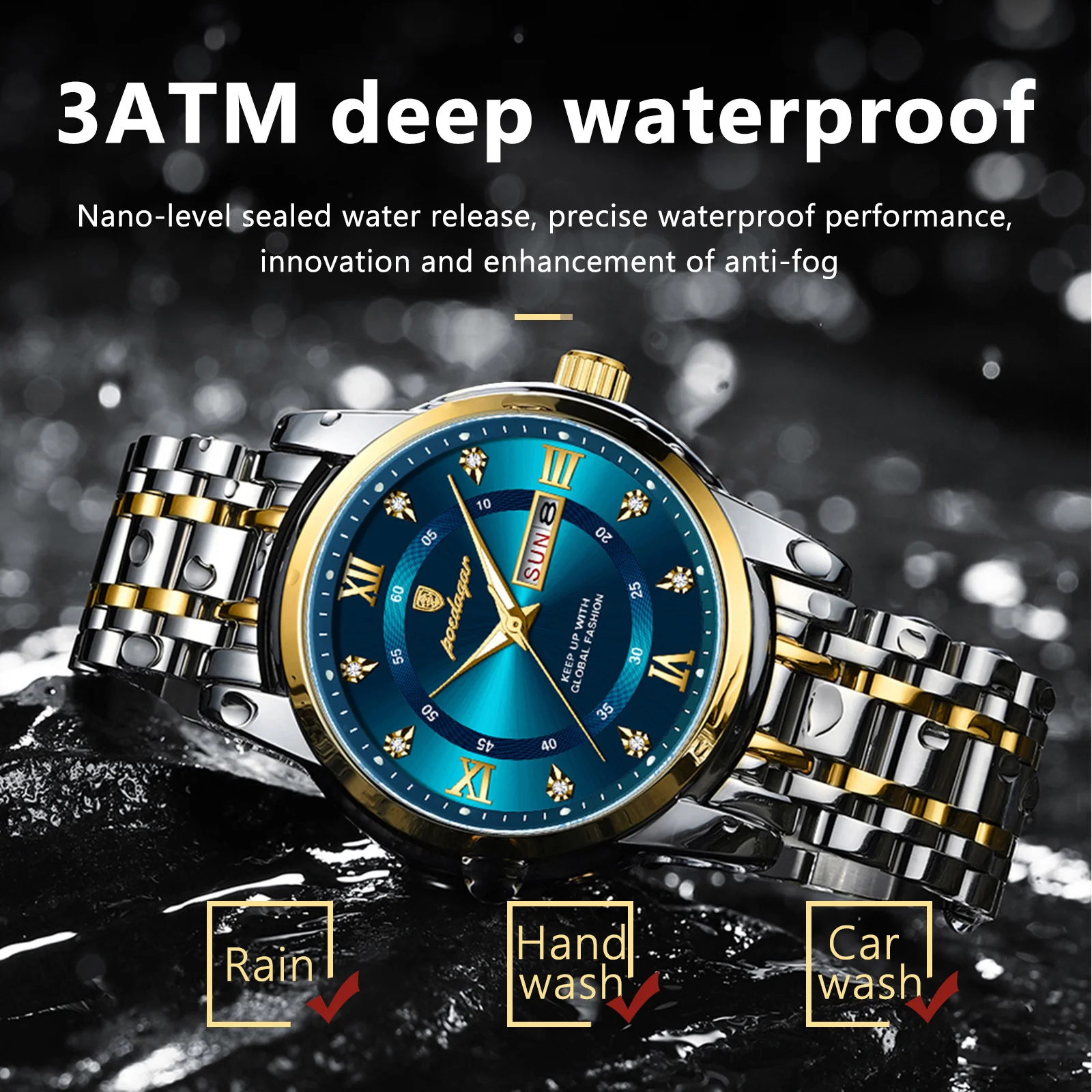 Alternative view of POEDAGAR Luxury Watch for Man Elegant Date Week Waterproof Luminous Men Watch Quartz Stainless Steel Sports Men's Watches reloj