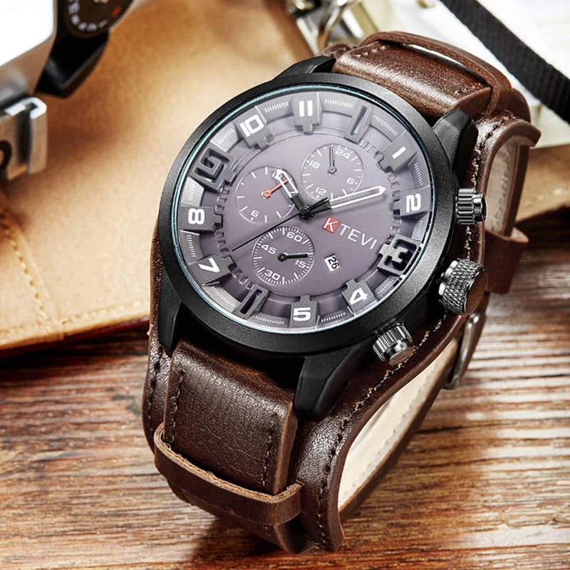 Alternative view of YIKAZE Retro Men's Watches Classic Luxury Business Quartz Watch Fashion Big Dial Leather Strap Date Military Wristwatch for Men