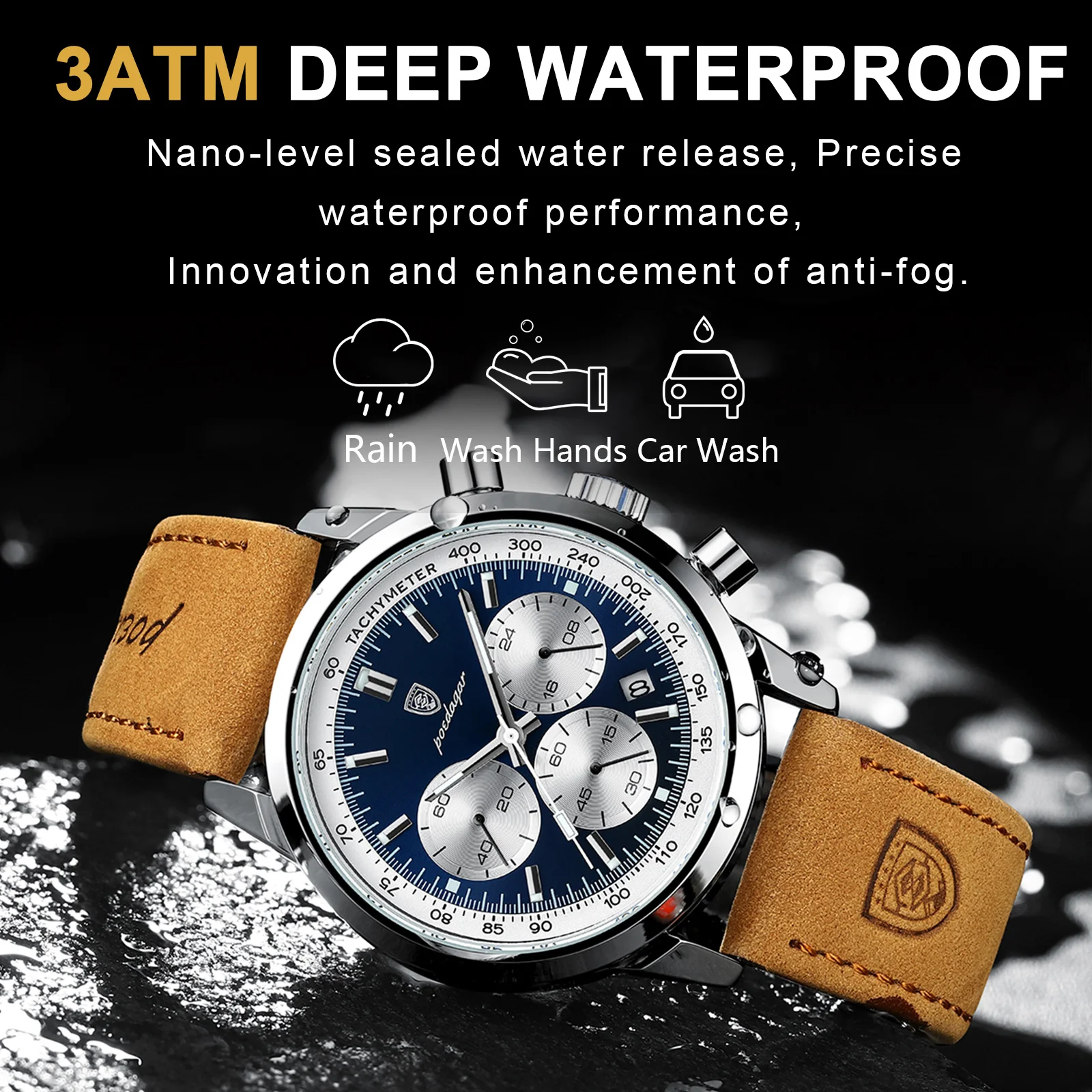 Alternative view of POEDAGAR Luxury Man Watch High Quality Waterproof Chronograph Luminous Men's Wristwatch Leather Men Quartz Watches Casual Clock