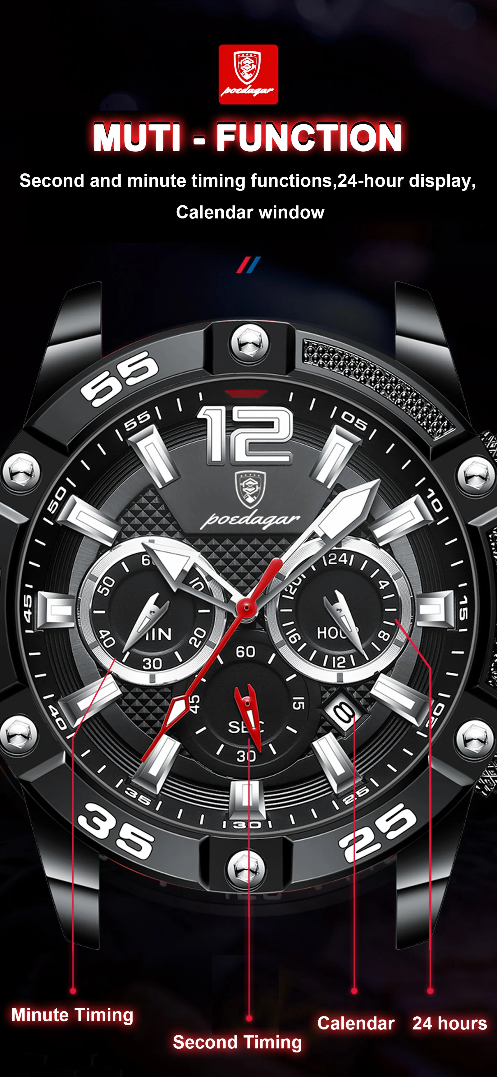 POEDAGAR Casual Men Watch Luxury Waterproof Luminous Chronograph Date Man Wristwatch Military Quartz Men's Watches High Quality