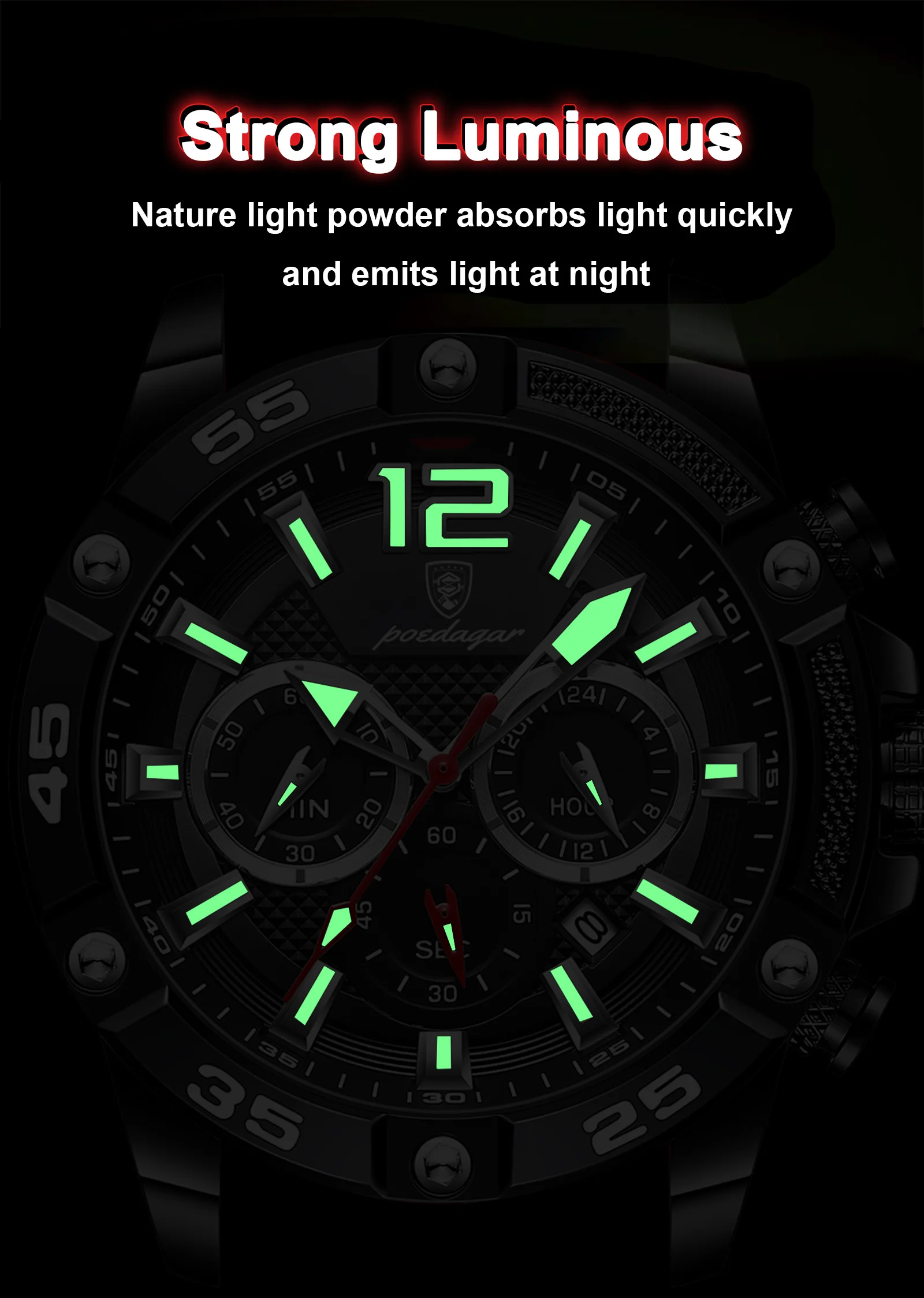 POEDAGAR Casual Men Watch Luxury Waterproof Luminous Chronograph Date Man Wristwatch Military Quartz Men's Watches High Quality