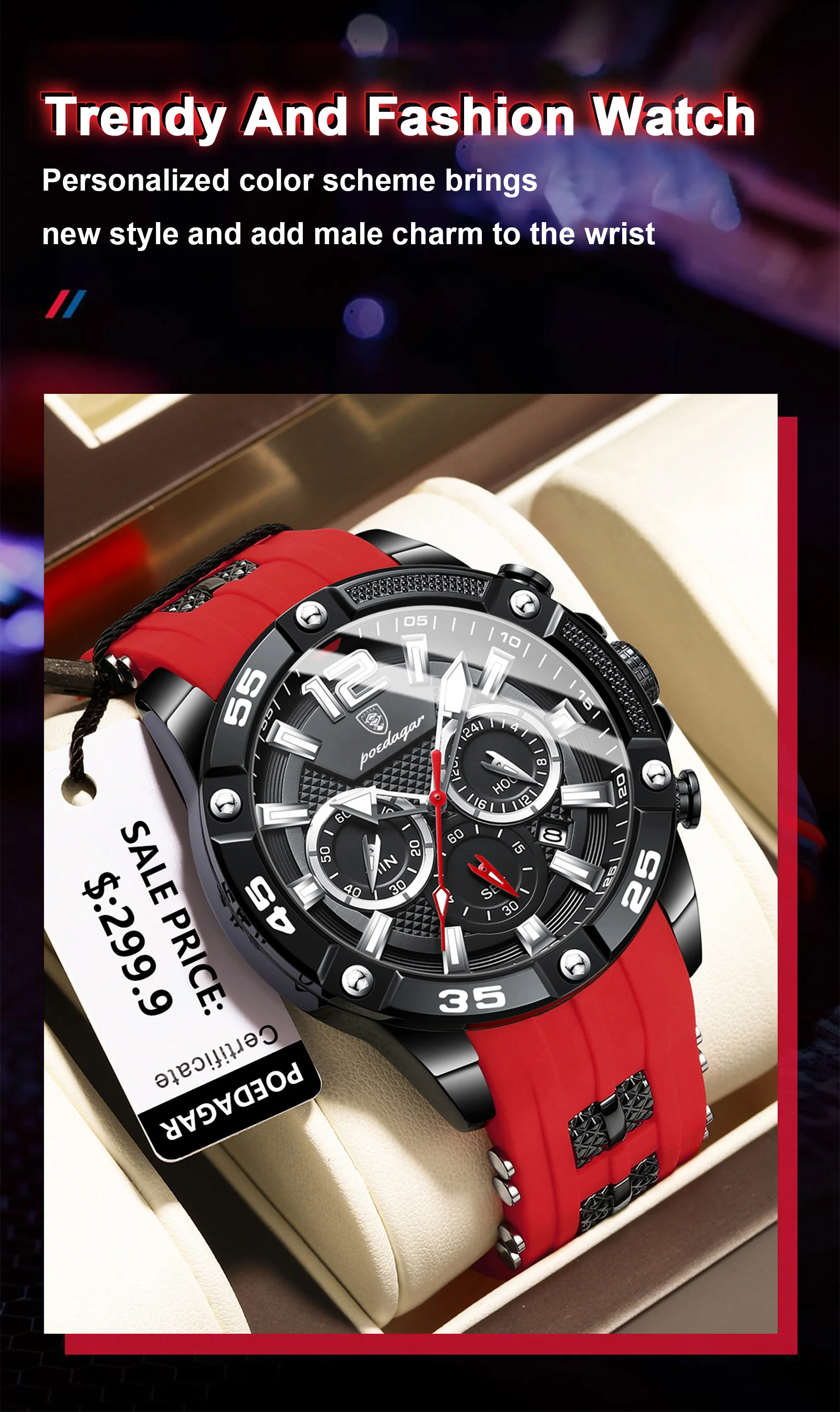 POEDAGAR Casual Men Watch Luxury Waterproof Luminous Chronograph Date Man Wristwatch Military Quartz Men's Watches High Quality