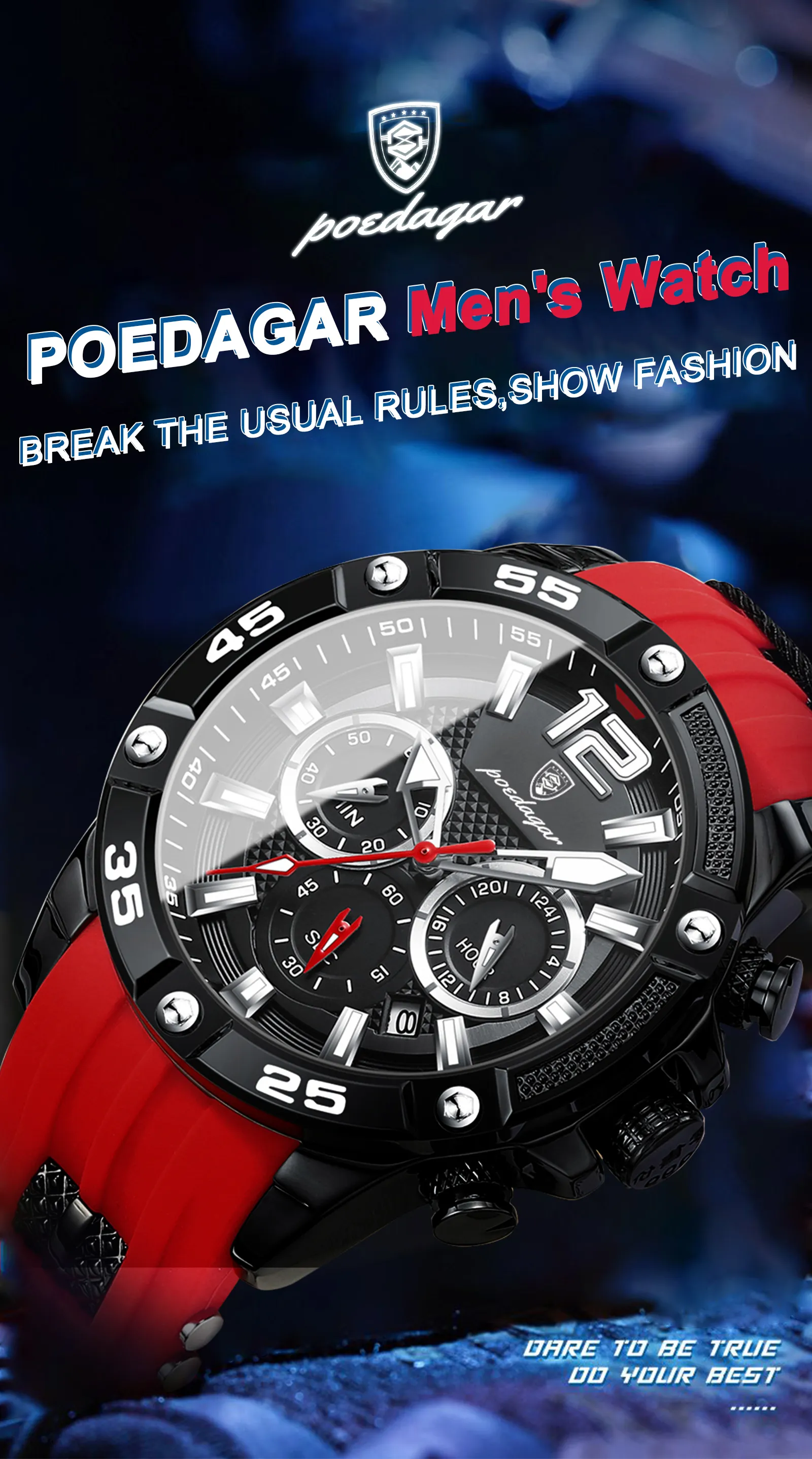 POEDAGAR Casual Men Watch Luxury Waterproof Luminous Chronograph Date Man Wristwatch Military Quartz Men's Watches High Quality