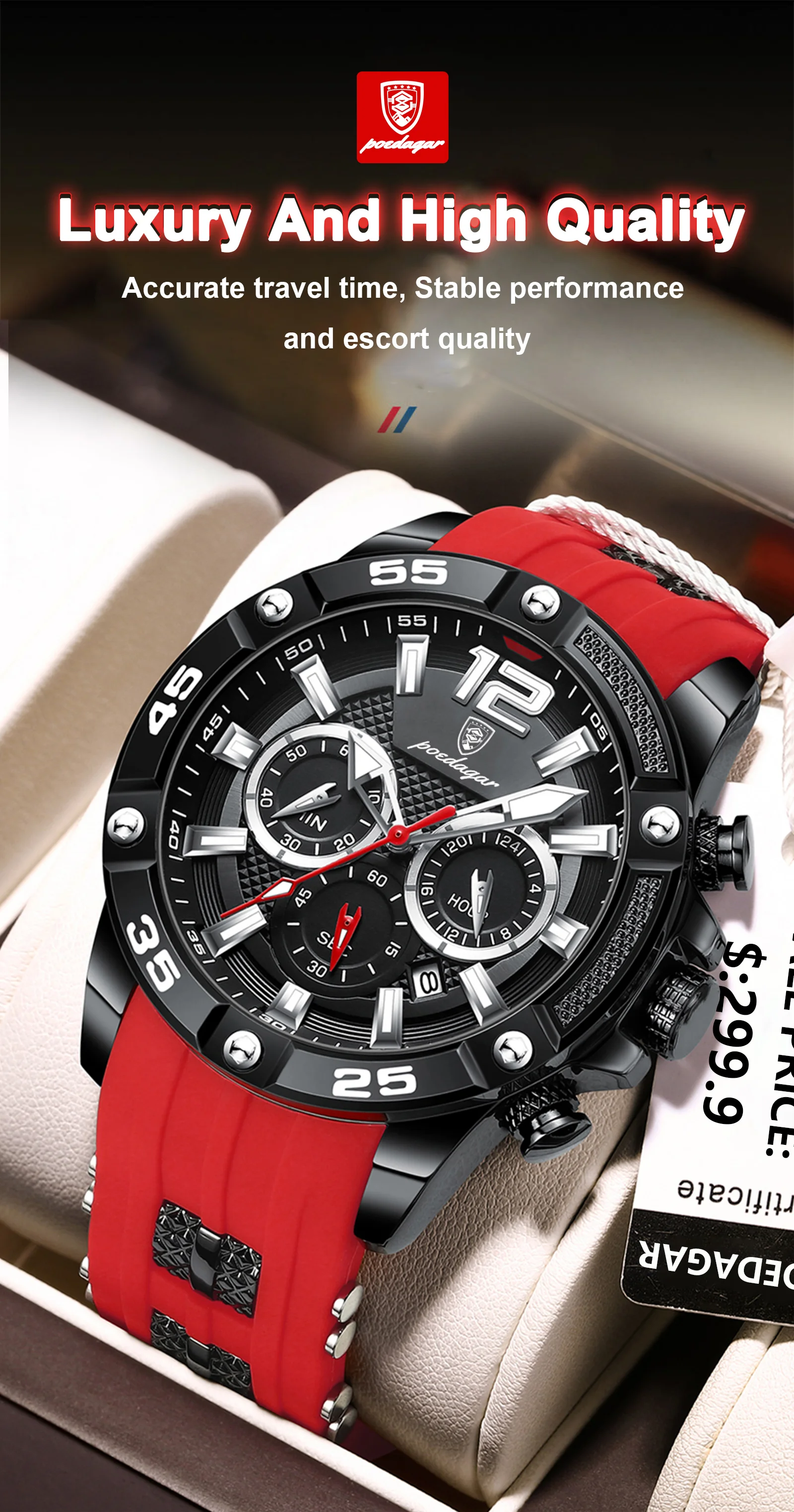 POEDAGAR Casual Men Watch Luxury Waterproof Luminous Chronograph Date Man Wristwatch Military Quartz Men's Watches High Quality