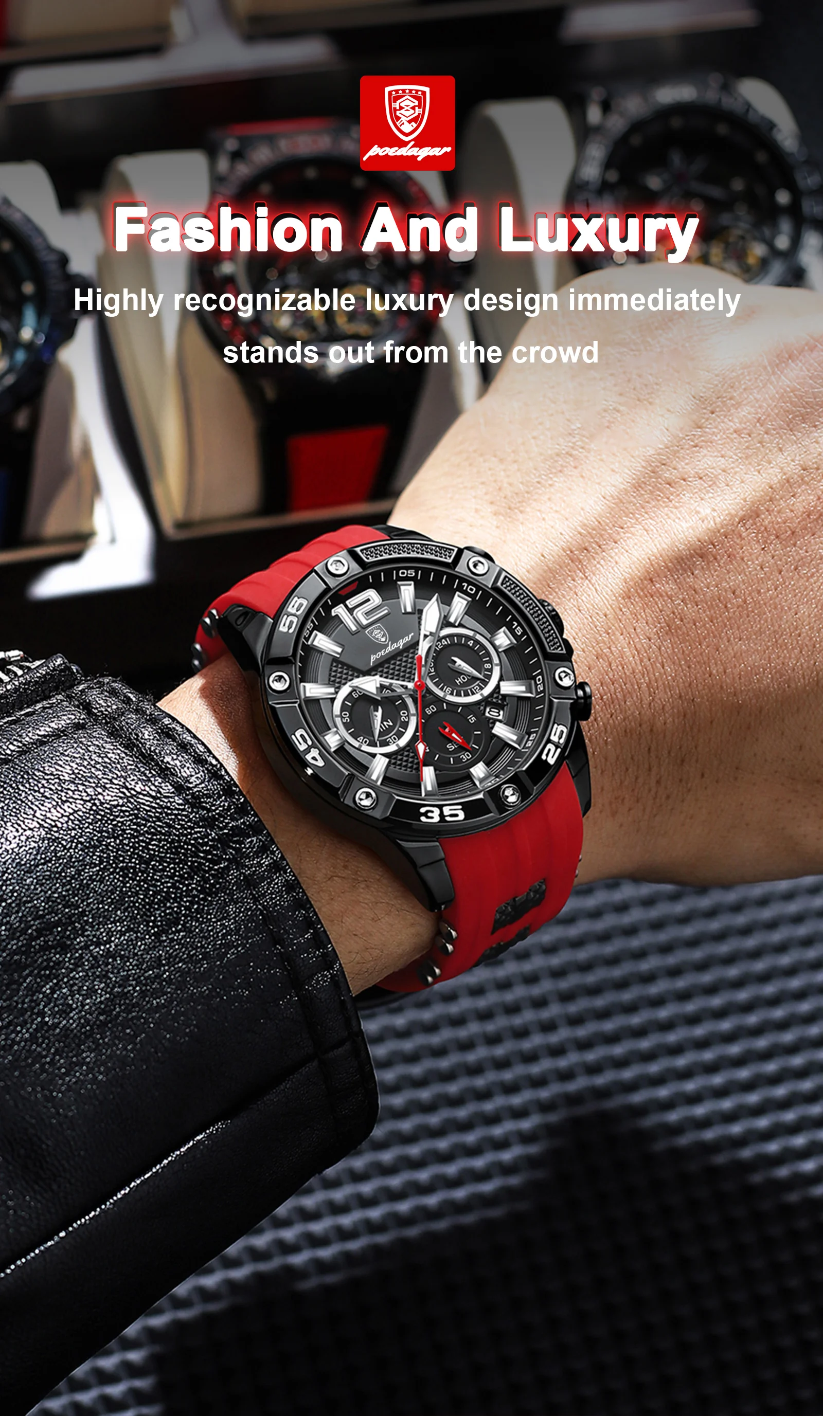POEDAGAR Casual Men Watch Luxury Waterproof Luminous Chronograph Date Man Wristwatch Military Quartz Men's Watches High Quality