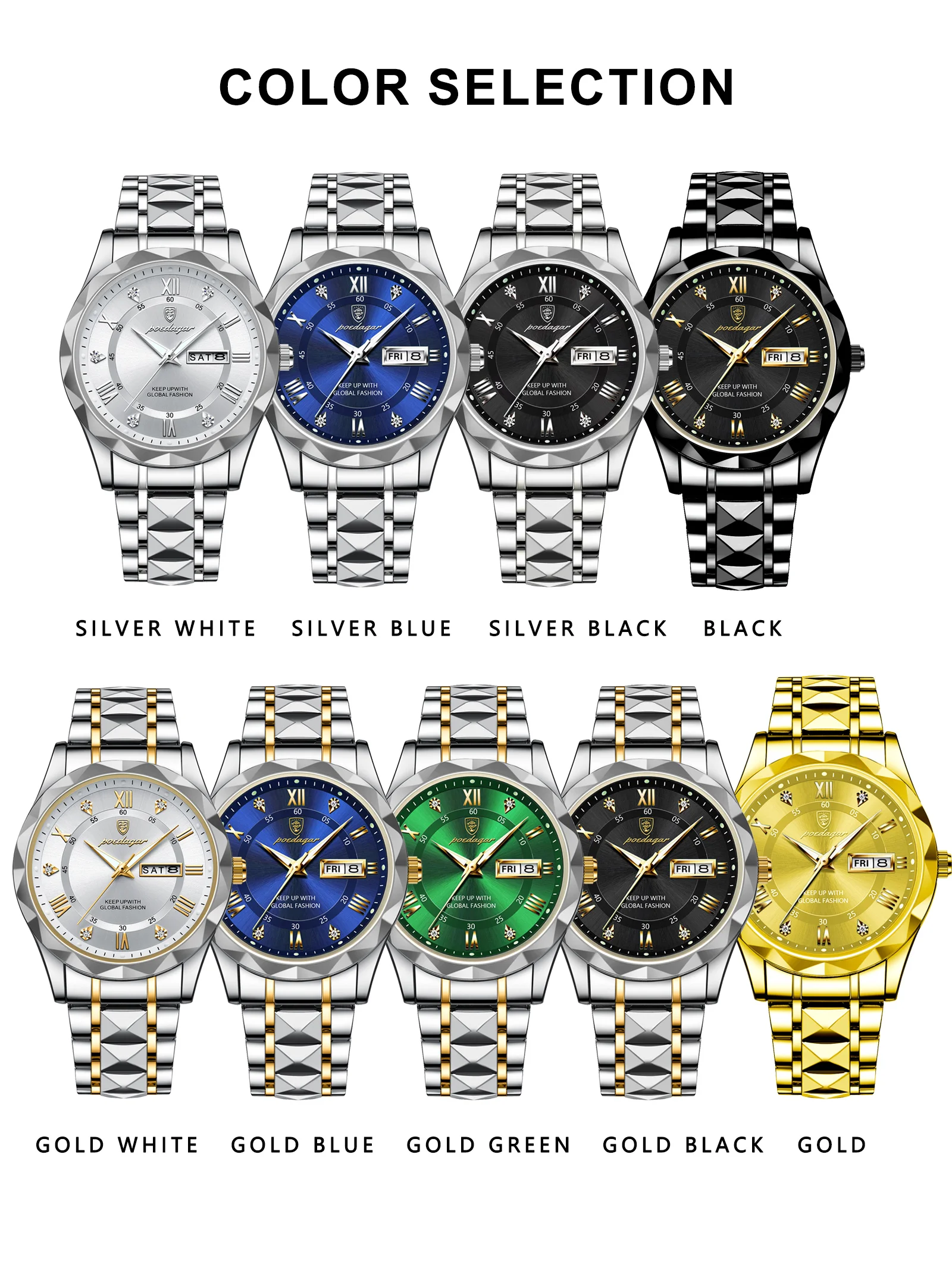 POEDAGAR Luxury Men Watches Business Top Brand Man Wristwatch Waterproof Luminous Date Week Quartz Men's Watch High Quality+Box