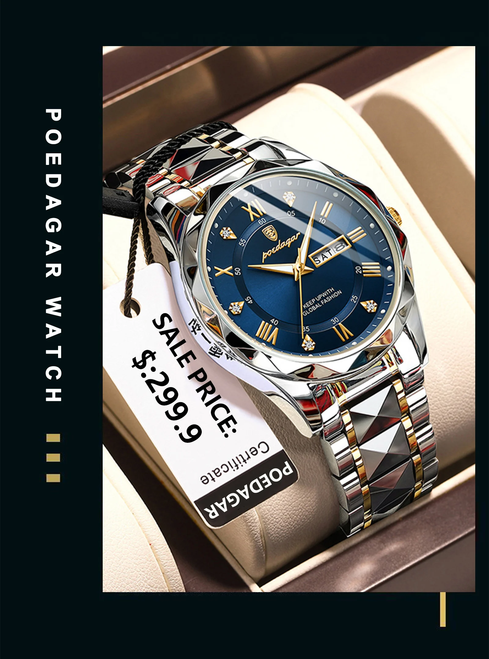 POEDAGAR Luxury Men Watches Business Top Brand Man Wristwatch Waterproof Luminous Date Week Quartz Men's Watch High Quality+Box