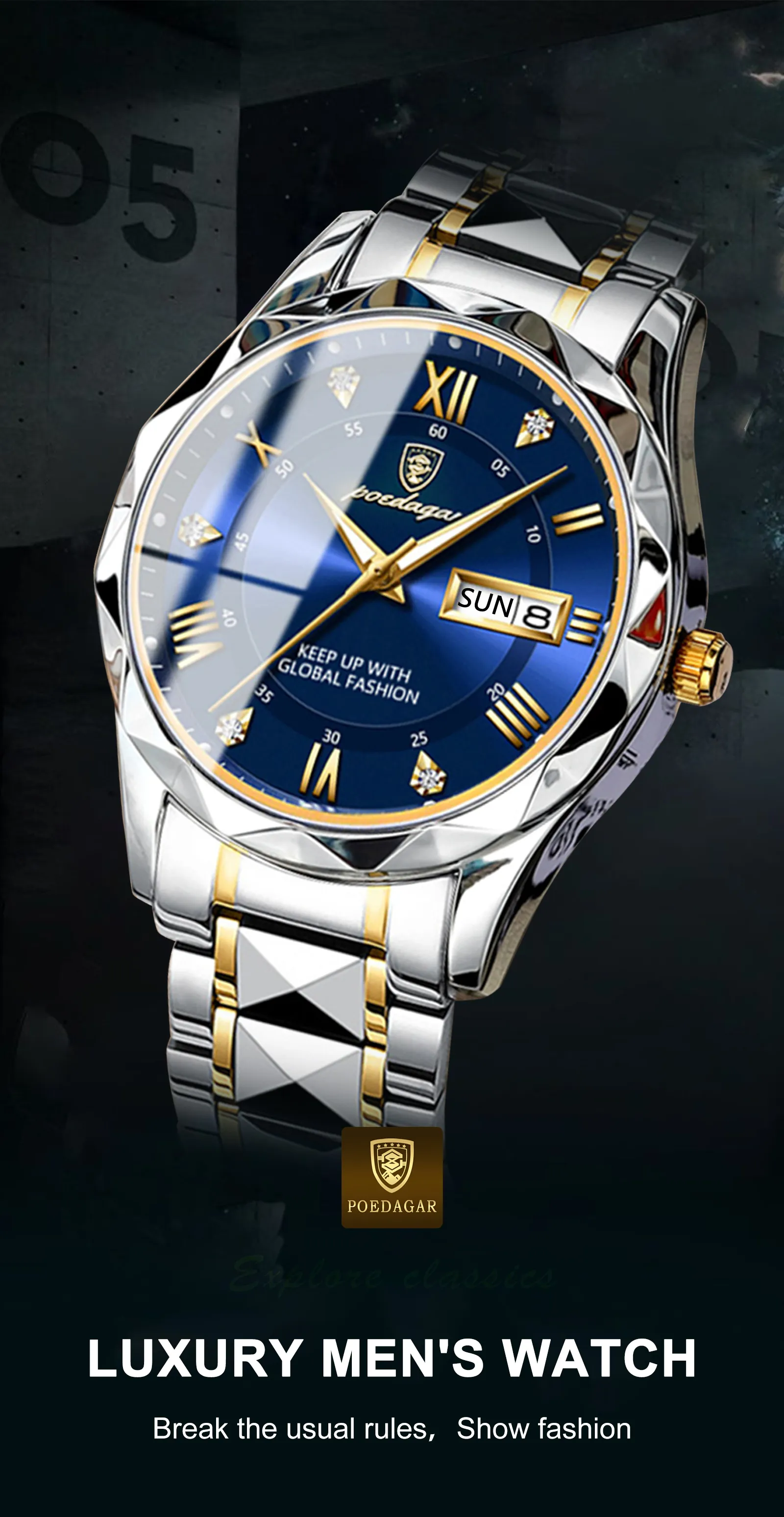 POEDAGAR Luxury Men Watches Business Top Brand Man Wristwatch Waterproof Luminous Date Week Quartz Men's Watch High Quality+Box