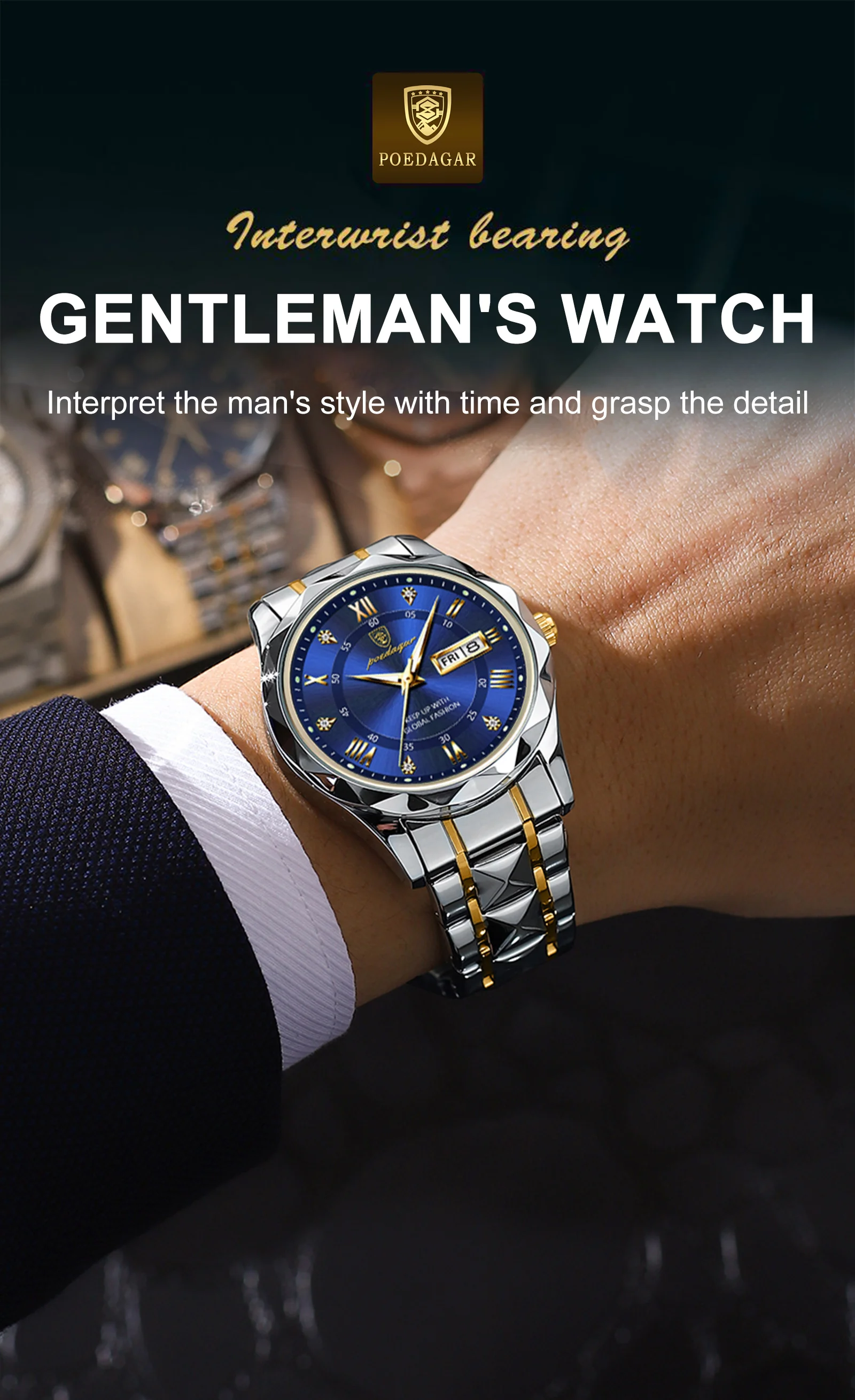 POEDAGAR Luxury Men Watches Business Top Brand Man Wristwatch Waterproof Luminous Date Week Quartz Men's Watch High Quality+Box