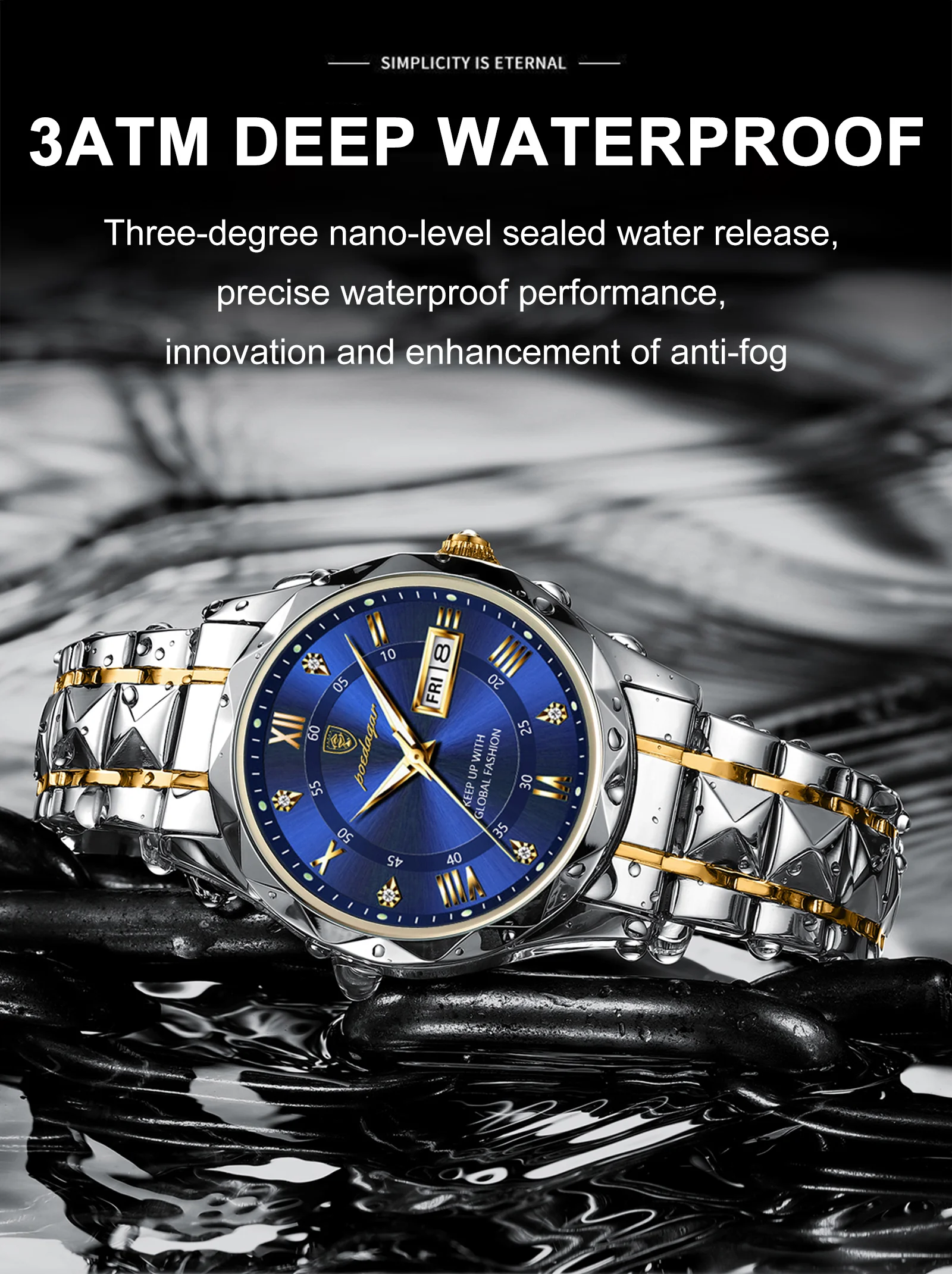 POEDAGAR Luxury Men Watches Business Top Brand Man Wristwatch Waterproof Luminous Date Week Quartz Men's Watch High Quality+Box