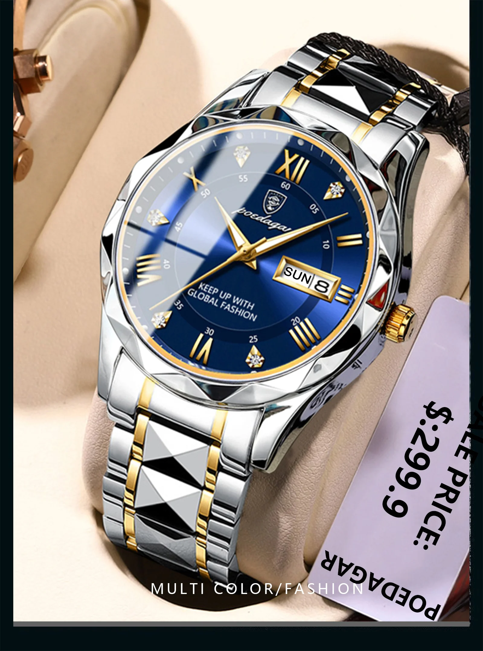 POEDAGAR Luxury Men Watches Business Top Brand Man Wristwatch Waterproof Luminous Date Week Quartz Men's Watch High Quality+Box