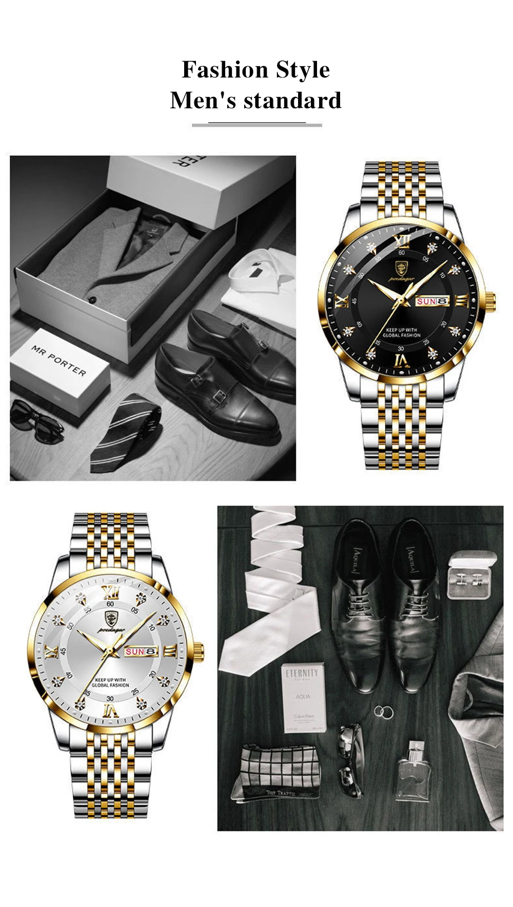 POEDAGAR Men Watch Stainless Steel Top Quailty Luxury Push Button Hidden Clasp Waterproof Luminous Date Week Sport Wrist Watches