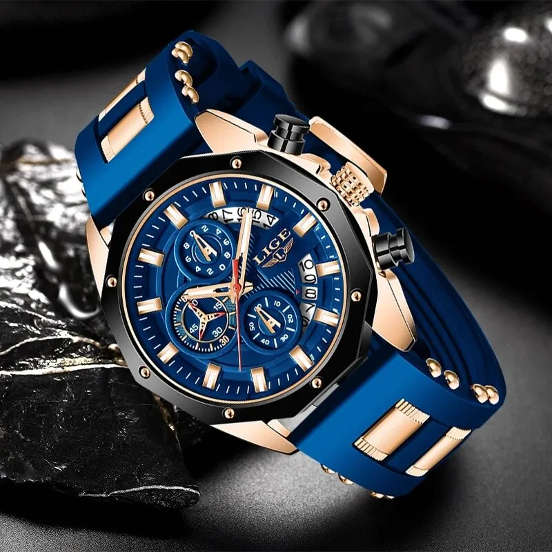 Alternative view of LIGE Fashion Men Watches Top Brand Luxury Silicone Sport Watch Men Quartz Date Clock Waterproof Wristwatch Chronograph Clock Man