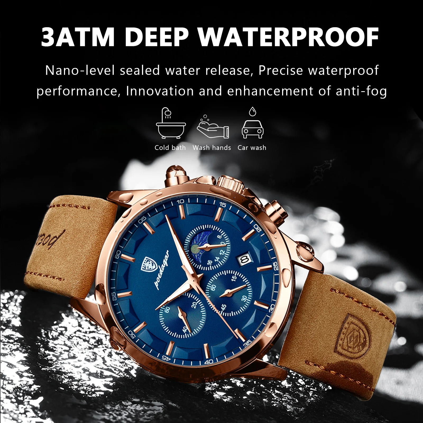 Alternative view of POEDAGAR Men Quartz Watch Luxury Sports Waterproof Chronograph Luminous Date Man Wristwatch Business Leather Men's Watches Clock