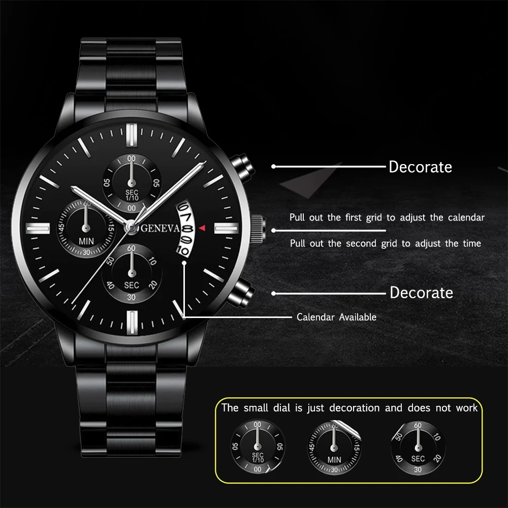 Alternative view of Luxury Fashion Mens Watches Men Stainless Steel Quartz Wrist Watch for Man Business Casual Leather Watch часы мужские