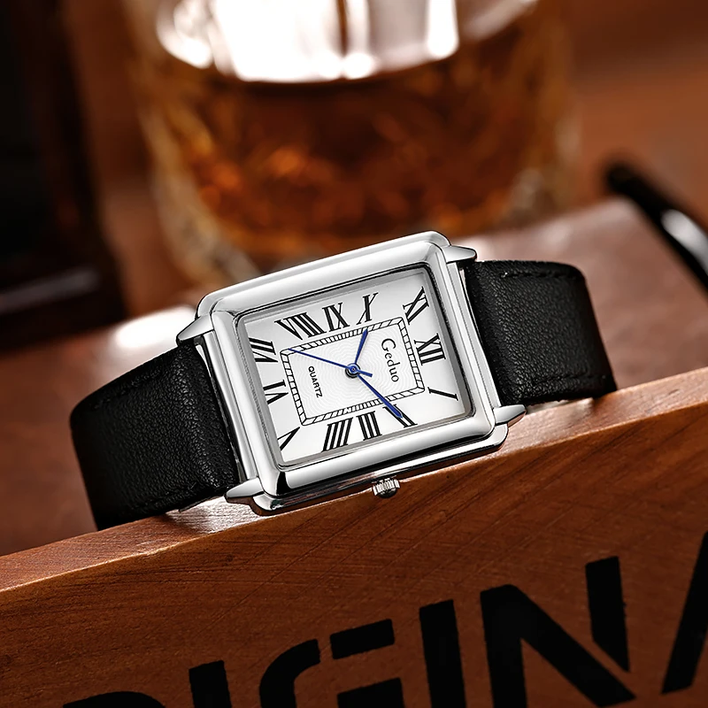 Alternative view of Designer Rectangle Dial Quartz Watch For Men Casual Leather Strap Luxury Business Wristwatch Relogio Masculino