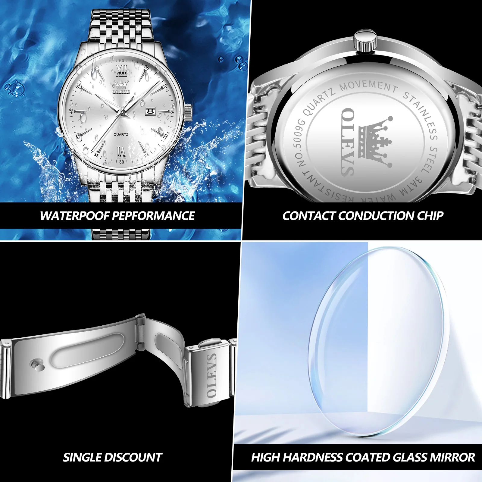 Alternative view of OLEVS High-end Luxury Watch for Men Stainless Steel Fashion Original Men's Watches Gift Top Brand Man Quartz Wristwatch 2023 New
