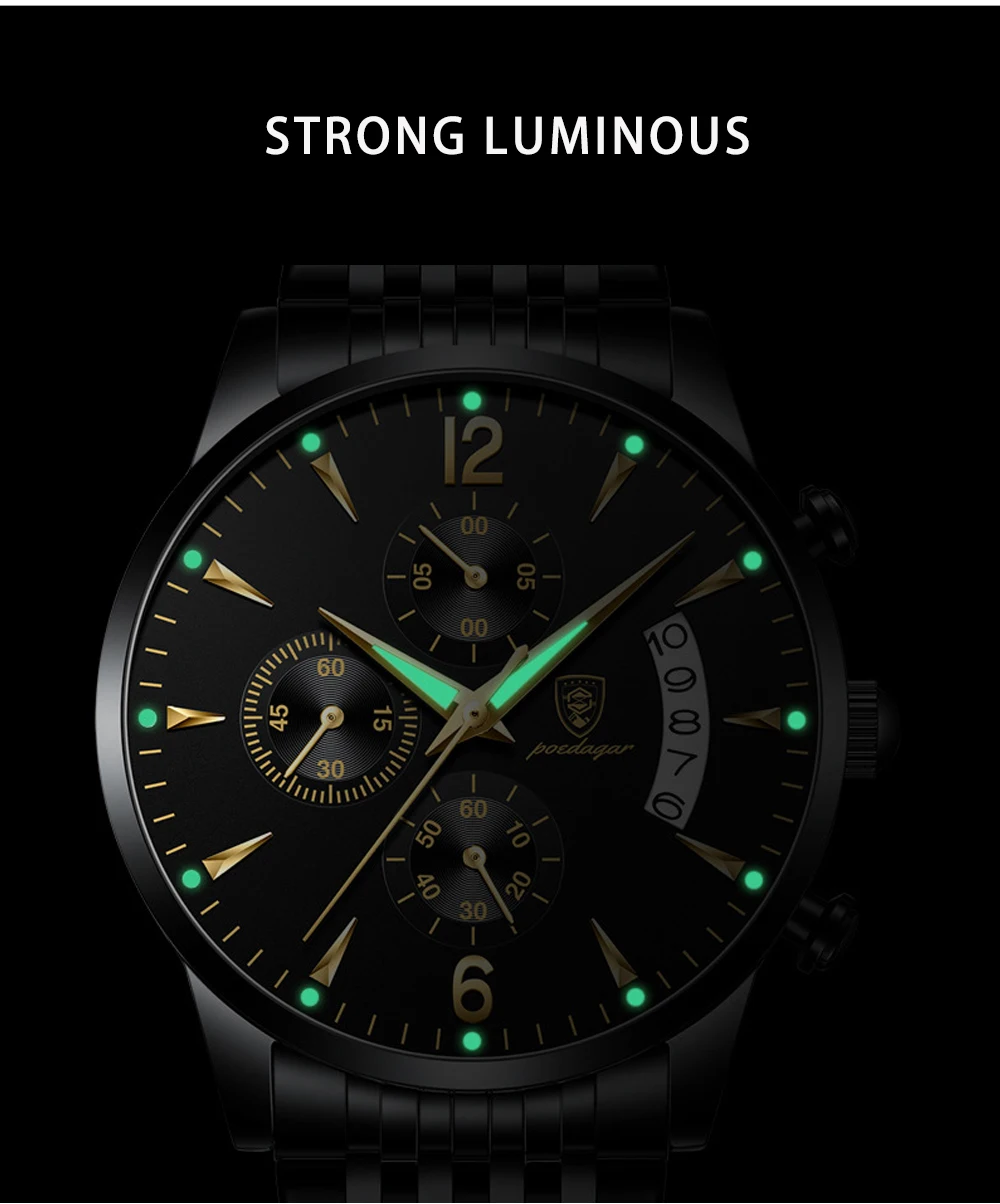 Watch POEDAGAR New Fashion Men Watch Waterproof Luminous Date Sports Watches Luxury Quartz Man Wristwatch Luxuri Male Clock +Box