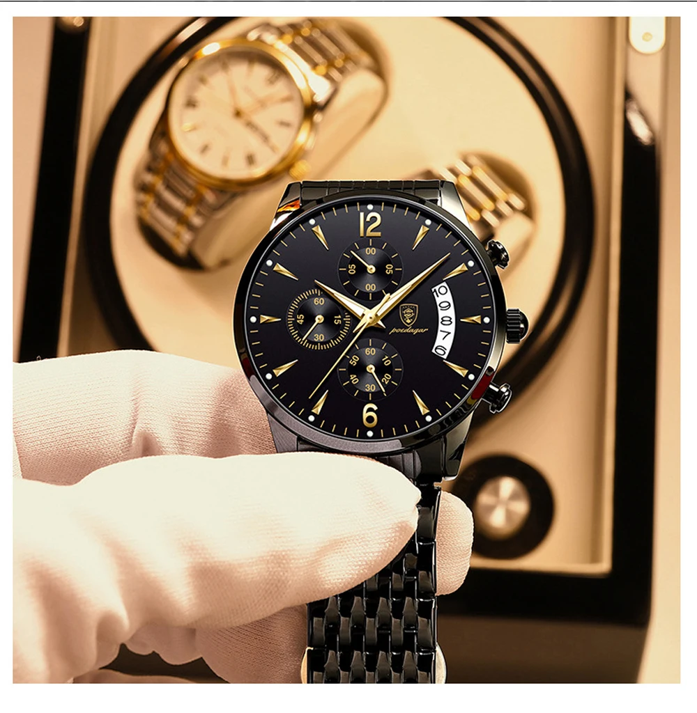 Watch POEDAGAR New Fashion Men Watch Waterproof Luminous Date Sports Watches Luxury Quartz Man Wristwatch Luxuri Male Clock +Box