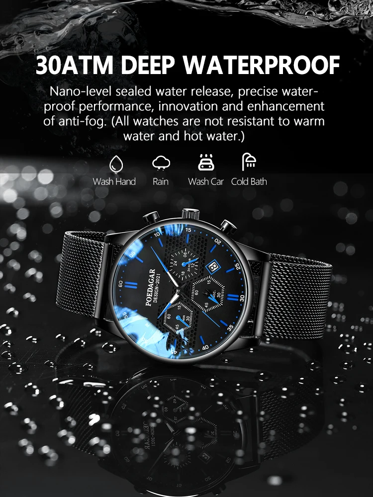 Watch POEDAGAR New Fashion Men Watch Waterproof Luminous Date Sports Watches Luxury Quartz Man Wristwatch Luxuri Male Clock +Box