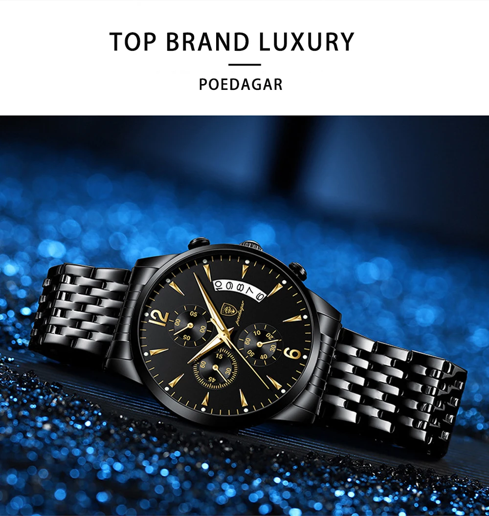 Watch POEDAGAR New Fashion Men Watch Waterproof Luminous Date Sports Watches Luxury Quartz Man Wristwatch Luxuri Male Clock +Box