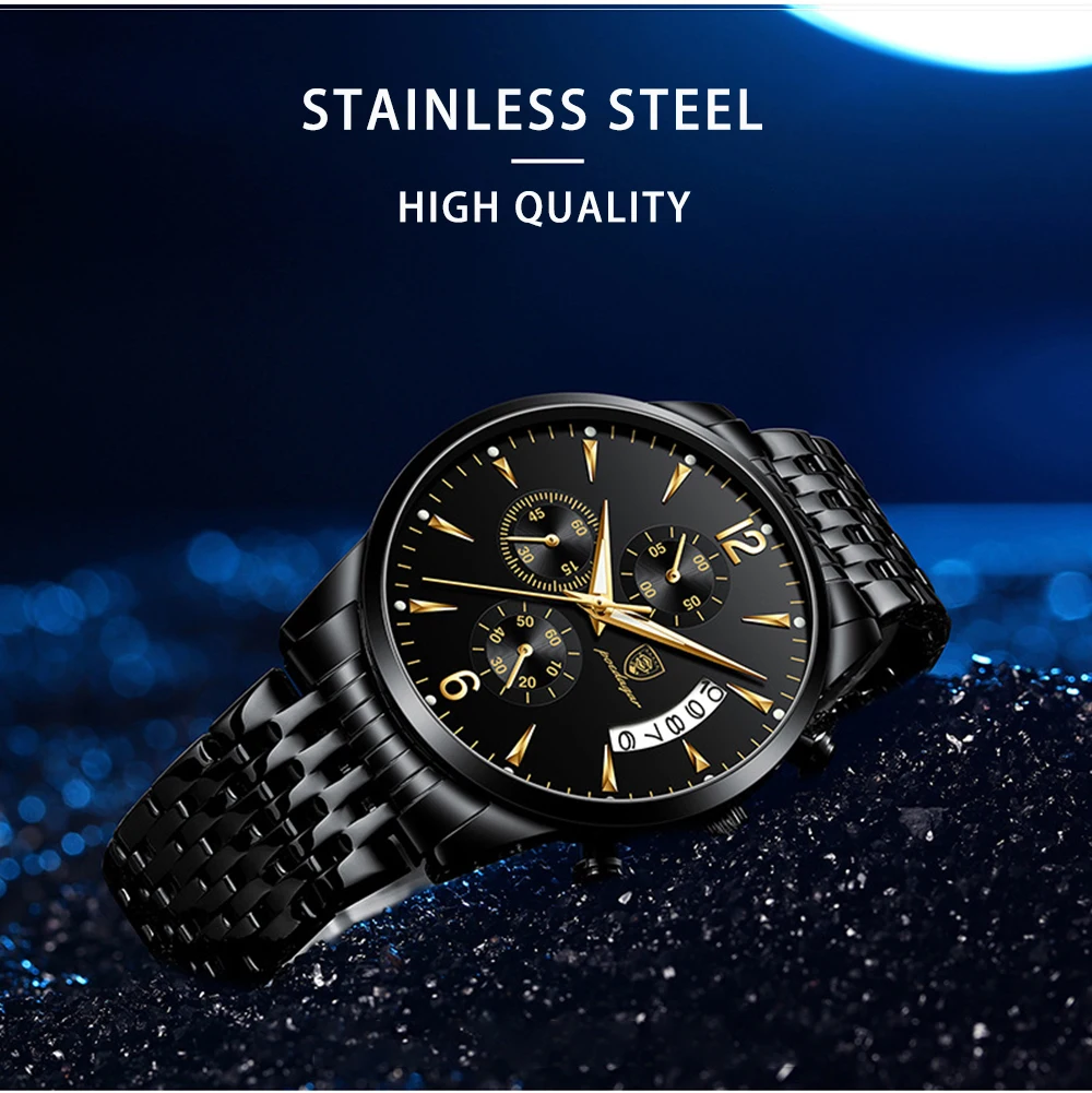 Watch POEDAGAR New Fashion Men Watch Waterproof Luminous Date Sports Watches Luxury Quartz Man Wristwatch Luxuri Male Clock +Box
