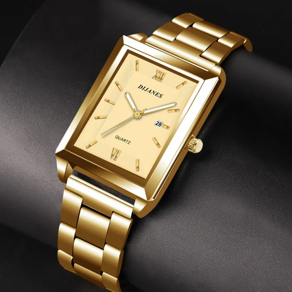 Alternative view of 2023 Top Brand Luxury Watches for Men Fashion Quartz Wristwatch Square Gold Stainless Steel Business Clock Relogio Masculino