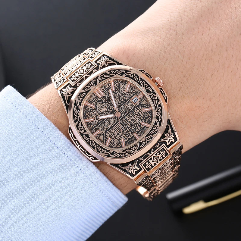 Alternative view of Fashion Luxury Brand Vintage Men Quartz Watches Flower Pattern Carving Wristwatch erkek kol saati męski zegarek часы ساعة يد