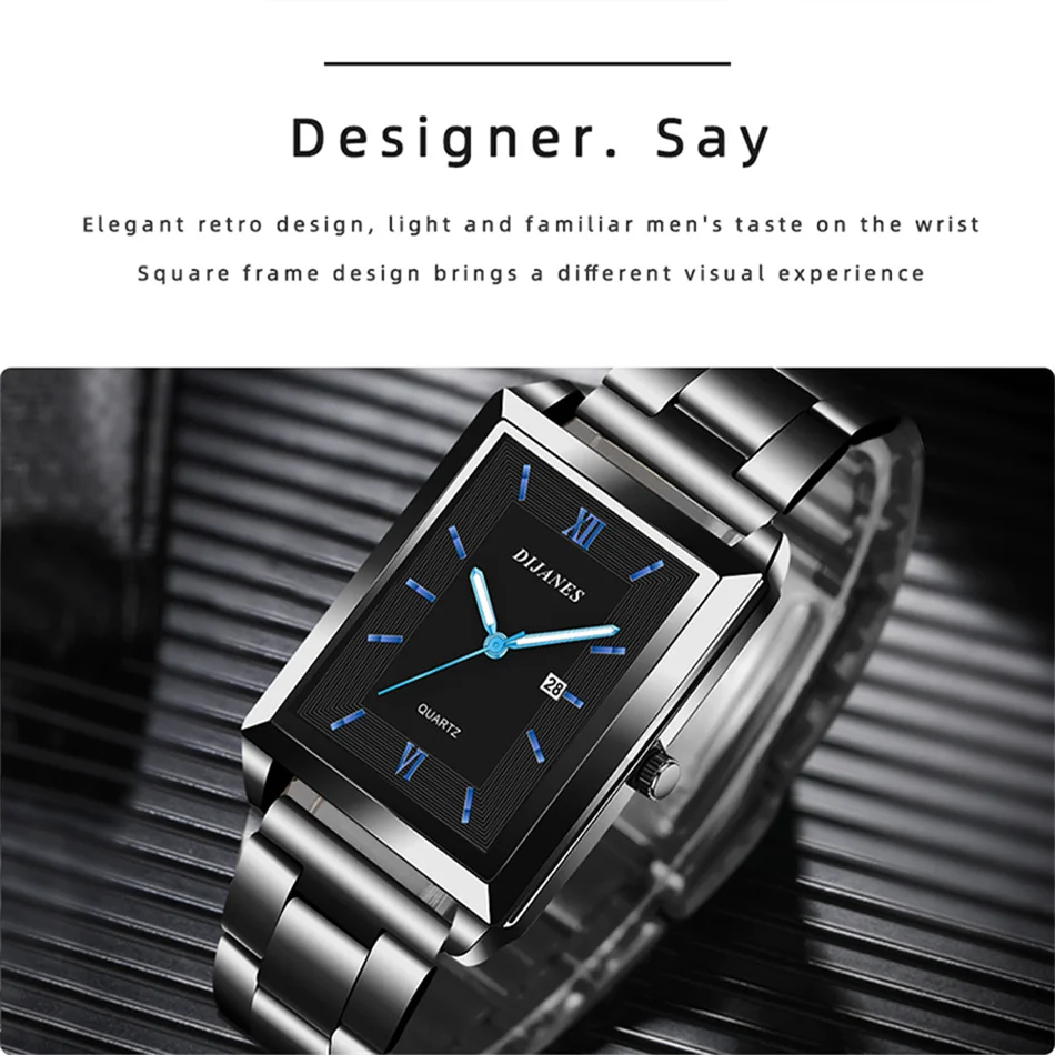 Luxury Men Watch Top Brand Fashion Quartz Wristwatch Silver Full Stainless Steel Chain Wristband + Tool Business Watch Men Reloj