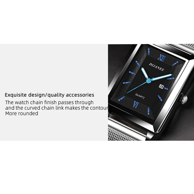 Luxury Men Watch Top Brand Fashion Quartz Wristwatch Silver Full Stainless Steel Chain Wristband + Tool Business Watch Men Reloj