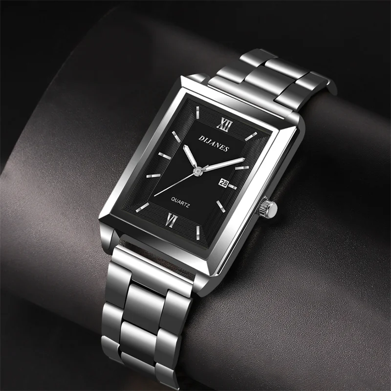 Luxury Men Watch Top Brand Fashion Quartz Wristwatch Silver Full Stainless Steel Chain Wristband + Tool Business Watch Men Reloj