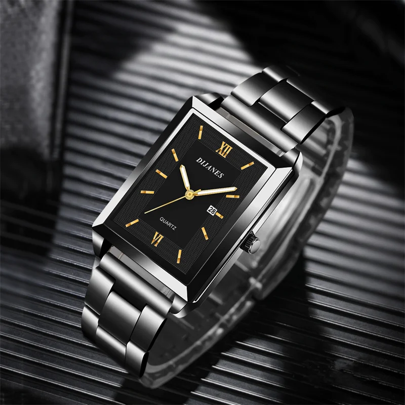 Luxury Men Watch Top Brand Fashion Quartz Wristwatch Silver Full Stainless Steel Chain Wristband + Tool Business Watch Men Reloj