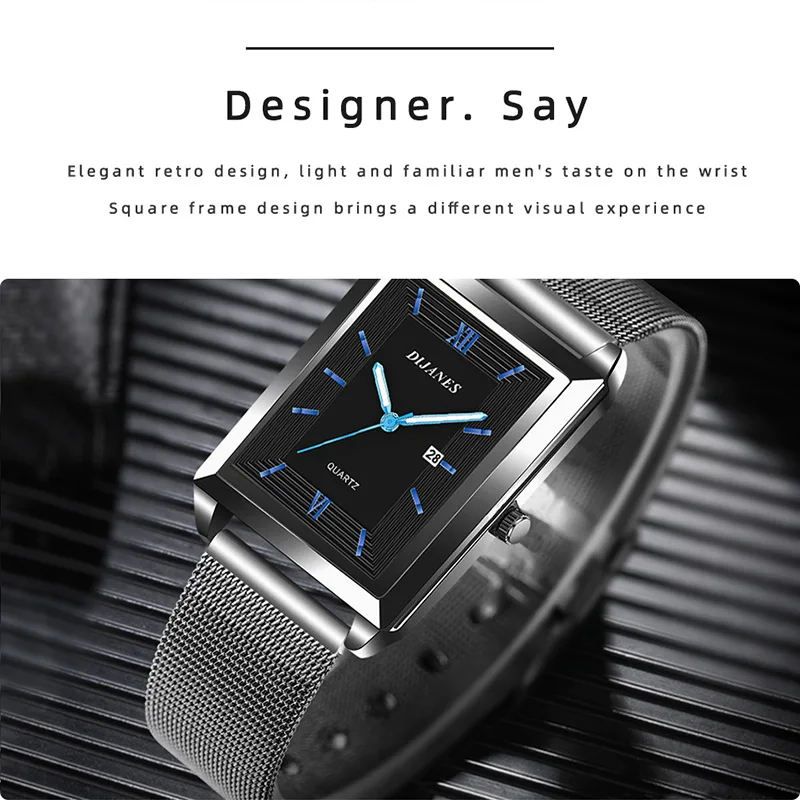 Luxury Men Watch Top Brand Fashion Quartz Wristwatch Silver Full Stainless Steel Chain Wristband + Tool Business Watch Men Reloj