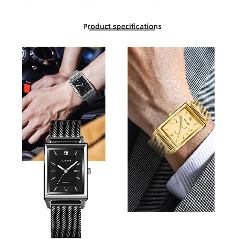 Luxury Men Watch Top Brand Fashion Quartz Wristwatch Silver Full Stainless Steel Chain Wristband + Tool Business Watch Men Reloj