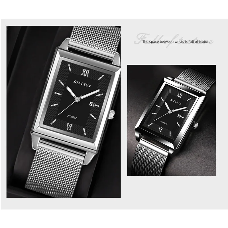 Luxury Men Watch Top Brand Fashion Quartz Wristwatch Silver Full Stainless Steel Chain Wristband + Tool Business Watch Men Reloj