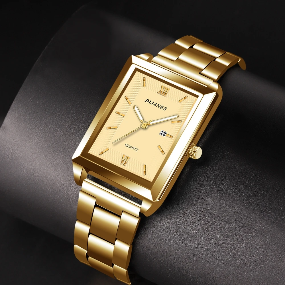 Luxury Men Watch Top Brand Fashion Quartz Wristwatch Silver Full Stainless Steel Chain Wristband + Tool Business Watch Men Reloj