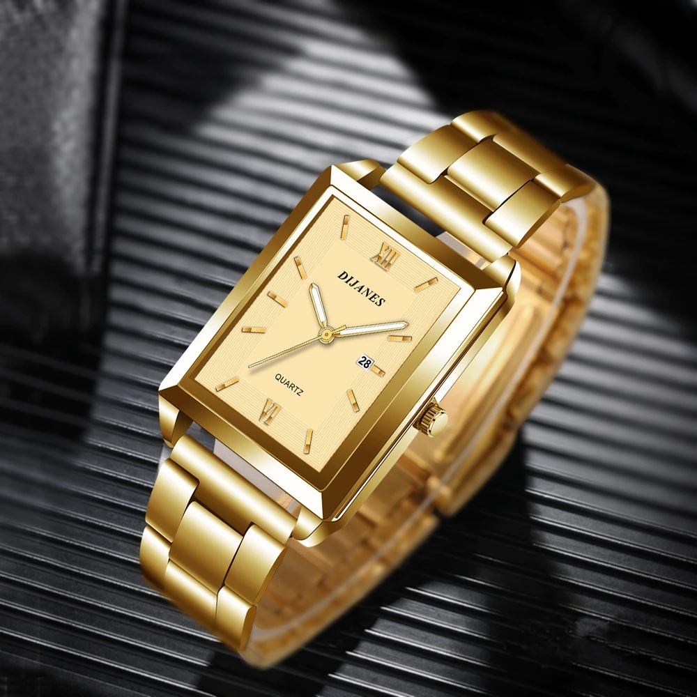 Luxury Men Watch Top Brand Fashion Quartz Wristwatch Silver Full Stainless Steel Chain Wristband + Tool Business Watch Men Reloj