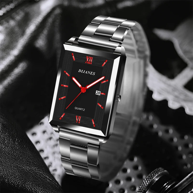 Luxury Men Watch Top Brand Fashion Quartz Wristwatch Silver Full Stainless Steel Chain Wristband + Tool Business Watch Men Reloj