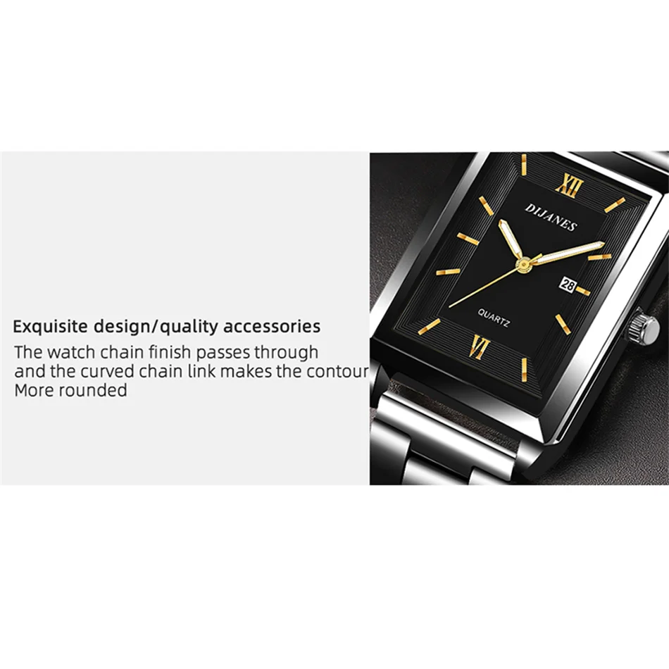 Luxury Men Watch Top Brand Fashion Quartz Wristwatch Silver Full Stainless Steel Chain Wristband + Tool Business Watch Men Reloj