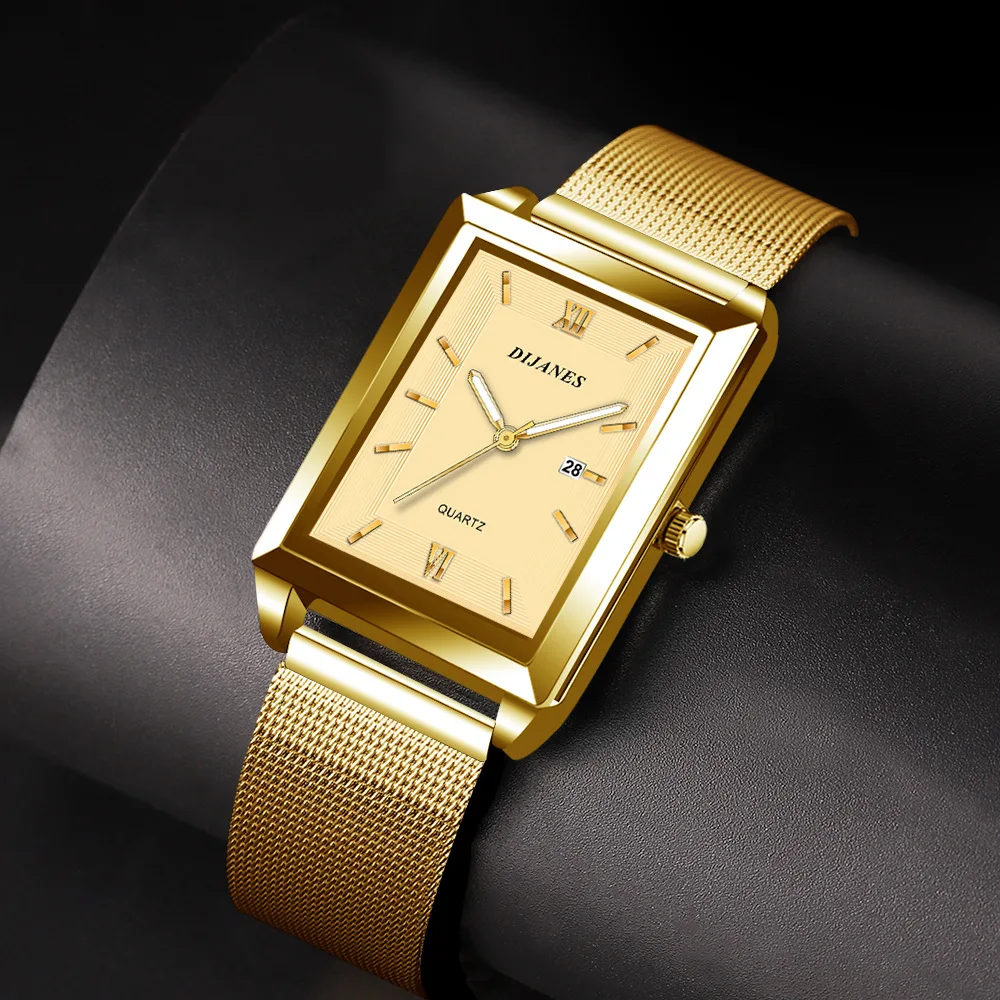 Luxury Men Watch Top Brand Fashion Quartz Wristwatch Silver Full Stainless Steel Chain Wristband + Tool Business Watch Men Reloj