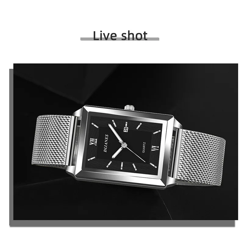 Luxury Men Watch Top Brand Fashion Quartz Wristwatch Silver Full Stainless Steel Chain Wristband + Tool Business Watch Men Reloj