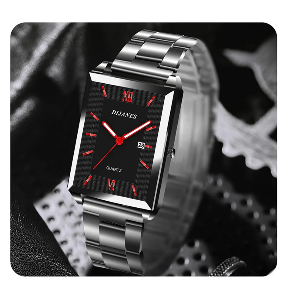 Luxury Men Watch Top Brand Fashion Quartz Wristwatch Silver Full Stainless Steel Chain Wristband + Tool Business Watch Men Reloj