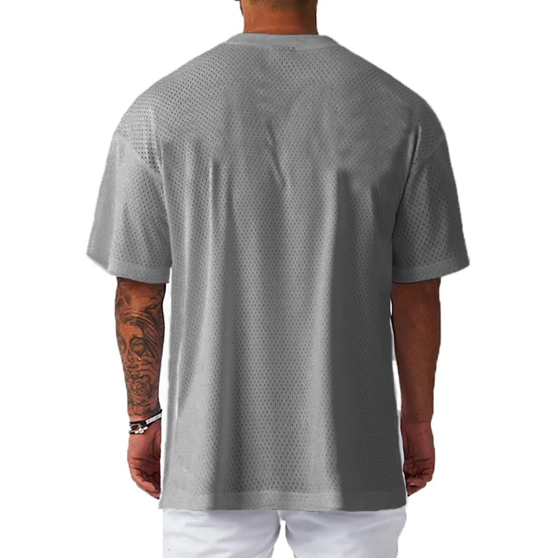 Alternative view of Oversized Loose Men's Casual Sport T-Shirt Gym Bodybuilding Fitness Short Sleeve Shirt Summer Mesh Quick Dry Breathable Clothing
