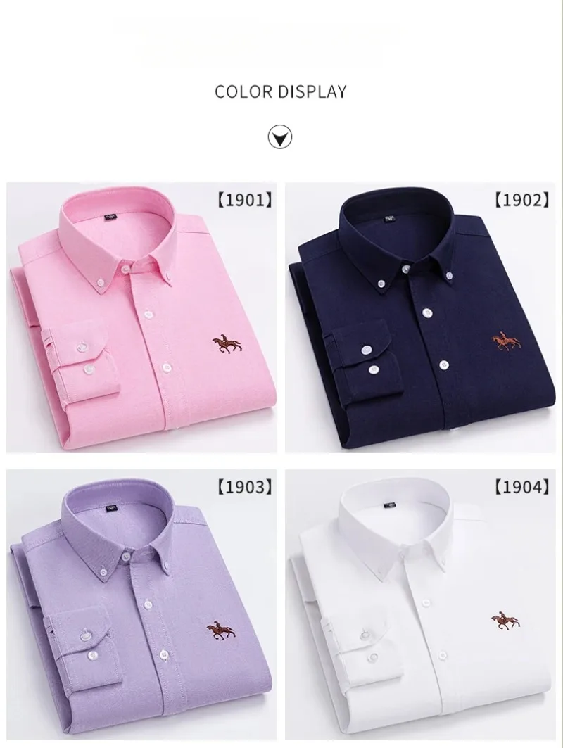 S~7XL 100% Pure Cotton Men's Long Sleeve Oxford Spinning Shirt Business Leisure Embroidery Pocket Slim Fit Button Style Soft Med