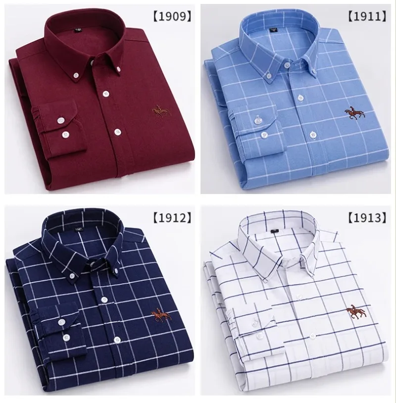 S~7XL 100% Pure Cotton Men's Long Sleeve Oxford Spinning Shirt Business Leisure Embroidery Pocket Slim Fit Button Style Soft Med